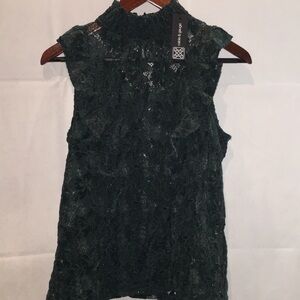 Cable & Gauge Dark Green Lace Mock Neck Sleeveless Top NWT | Size S